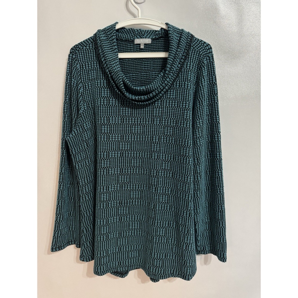 Habitat Womens Large Cowl Neck Textured Knit Pullover Top Teal Black Tunic